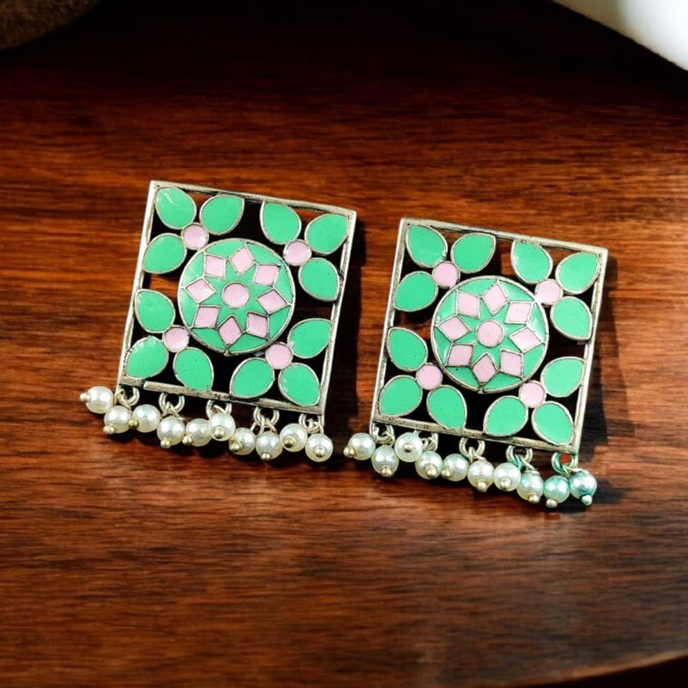 Maharani Jewels Classic Pearl And Meenakari Ethnic Dangler Earrings