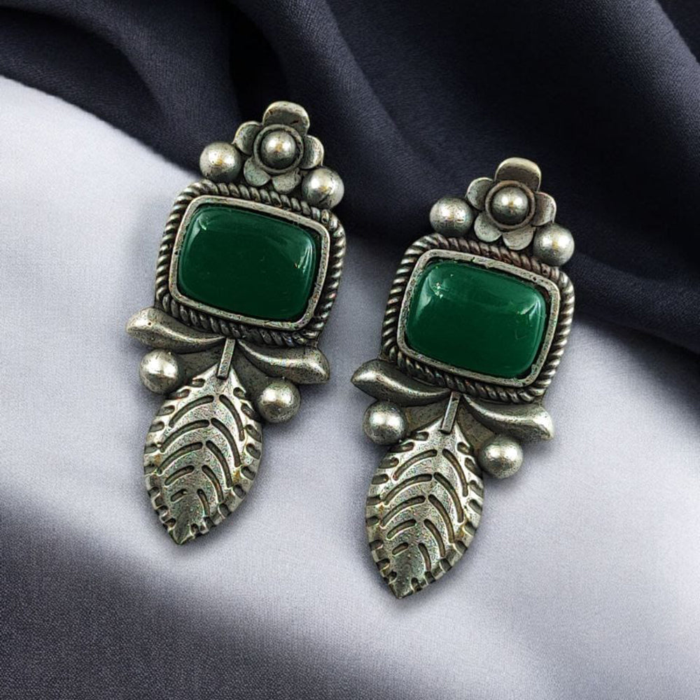 Maharani Jewels Rustic Charm Oxidised Plated Pota Stone Dangler Earrings