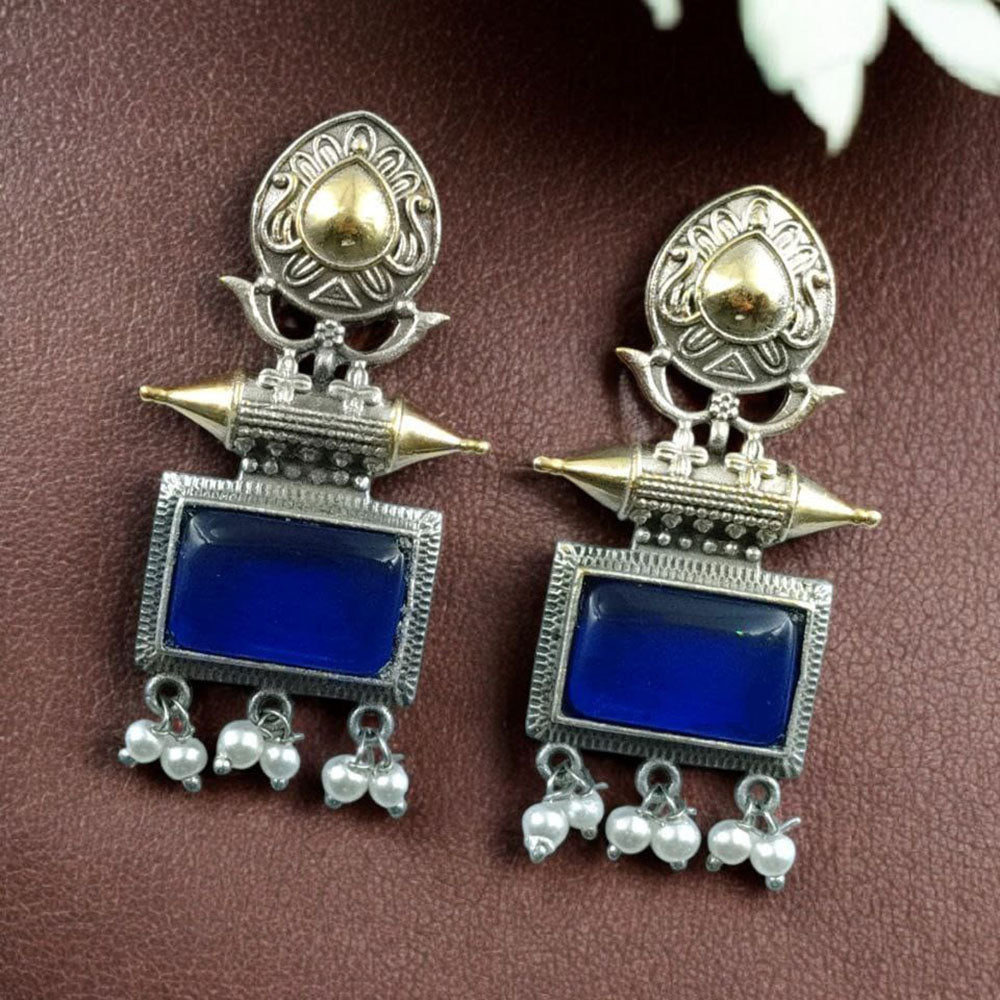 Maharani Jewels Regal Finish 2-Tone Plated Pota Stone And Pearl Dangler Earrings
