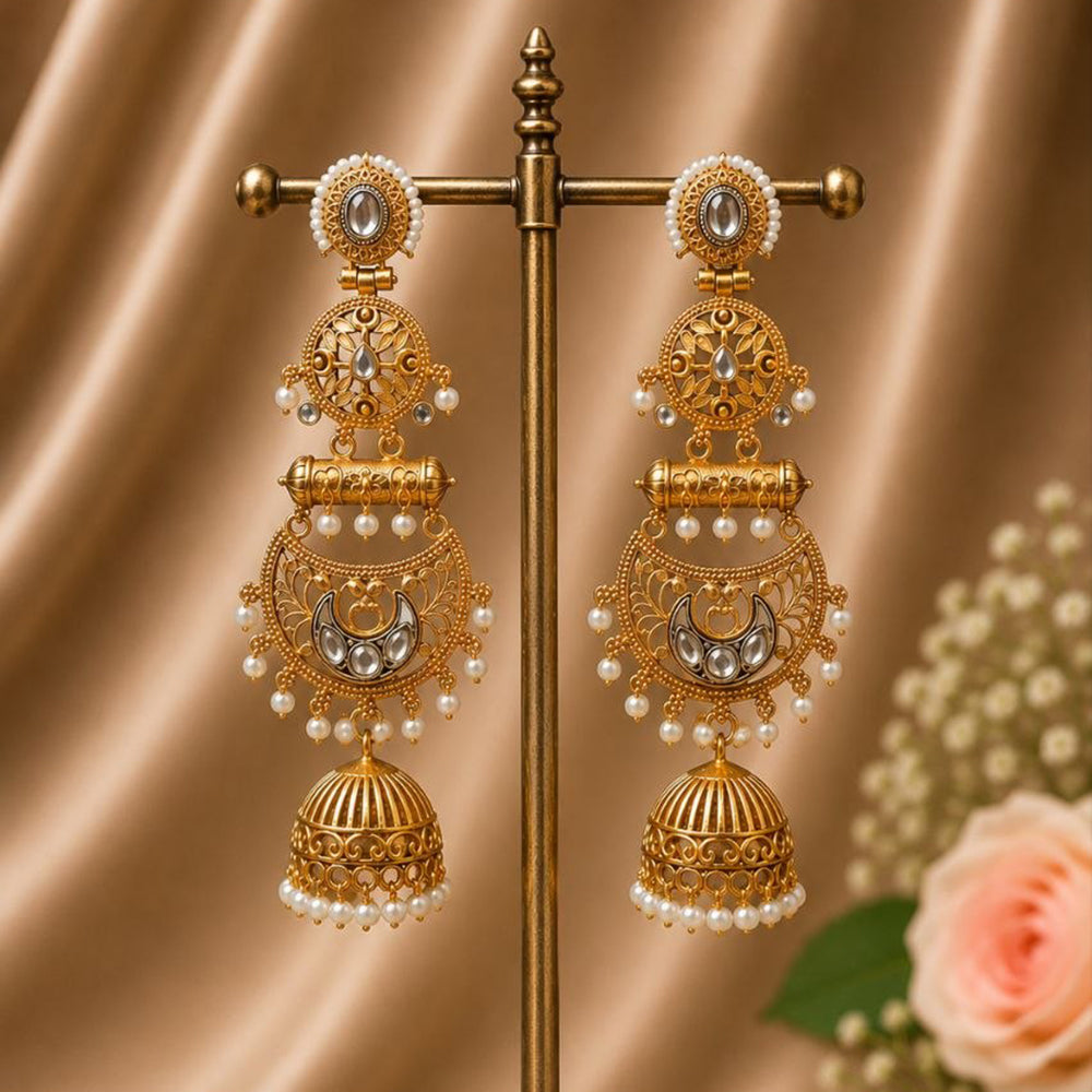 Maharani Jewels Ethnic Pearl And Pota Stone Jhumki Earrings