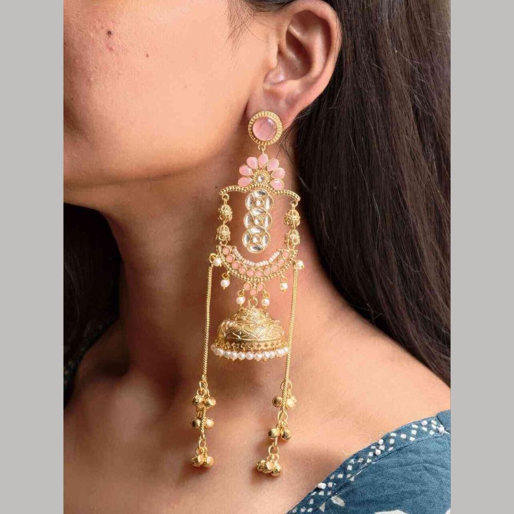 Maharani Jewels Festive Wear Kundan Stone And Pearl Ghungroo Jhumki Earrings