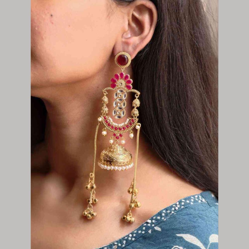 Maharani Jewels Festive Wear Kundan Stone And Pearl Ghungroo Jhumki Earrings