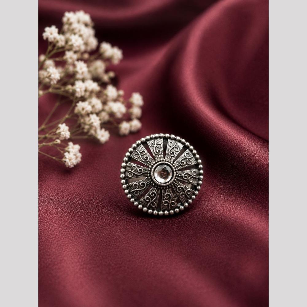 Maharani Jewels Oxidised Pota Stone Statement Ring