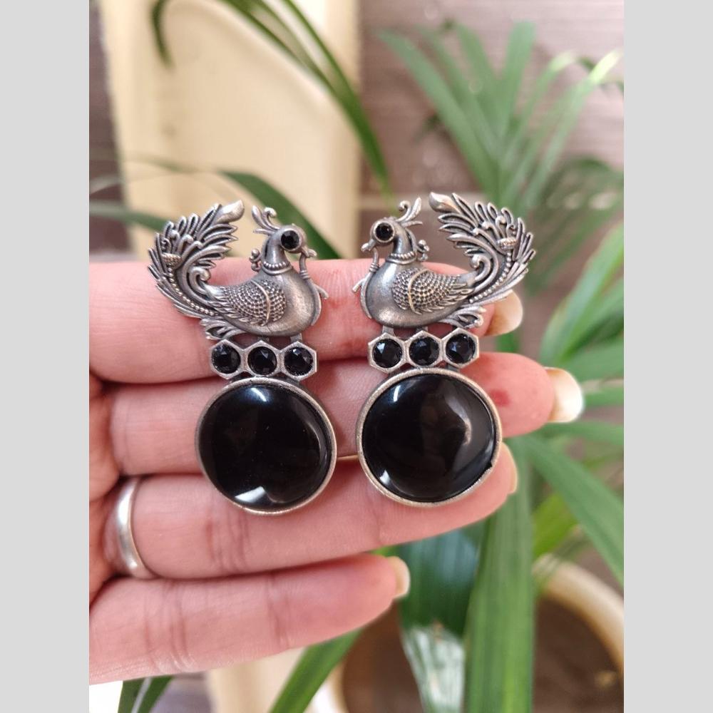 Maharani Jewels Inspired Oxidised Plated Pota And Pearl Detailing Bird Dangler Earrings