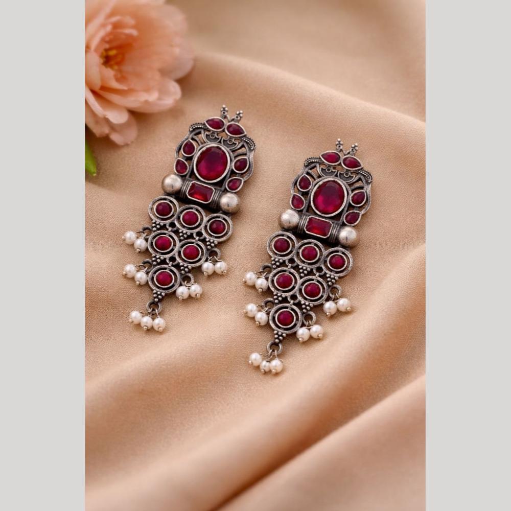 Maharani Jewels Inspired Oxidised Plated Pota And Pearl Dangler Earrings