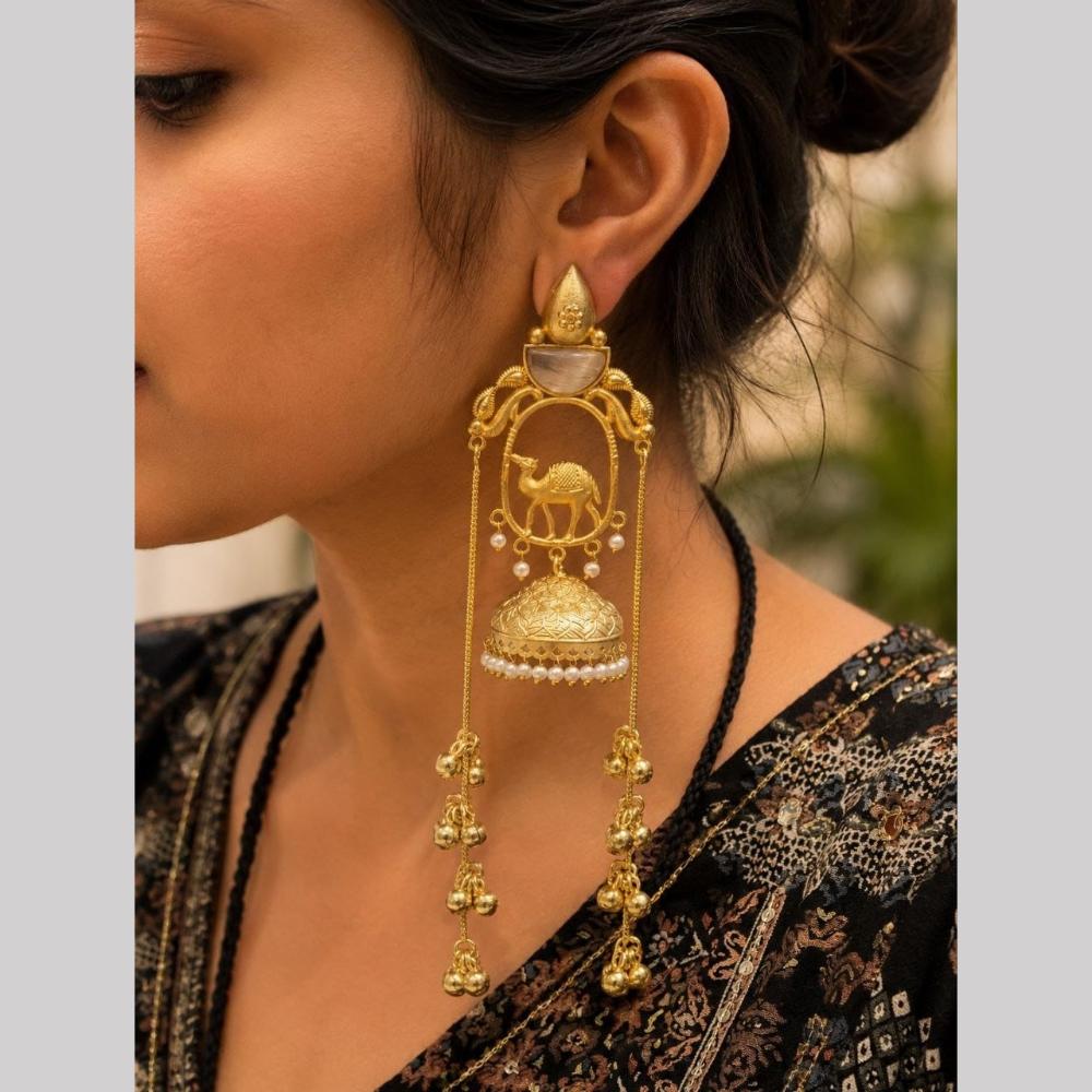 Maharani Jewels Inspired Gold Plated Kundan Stone Dangler Earrings