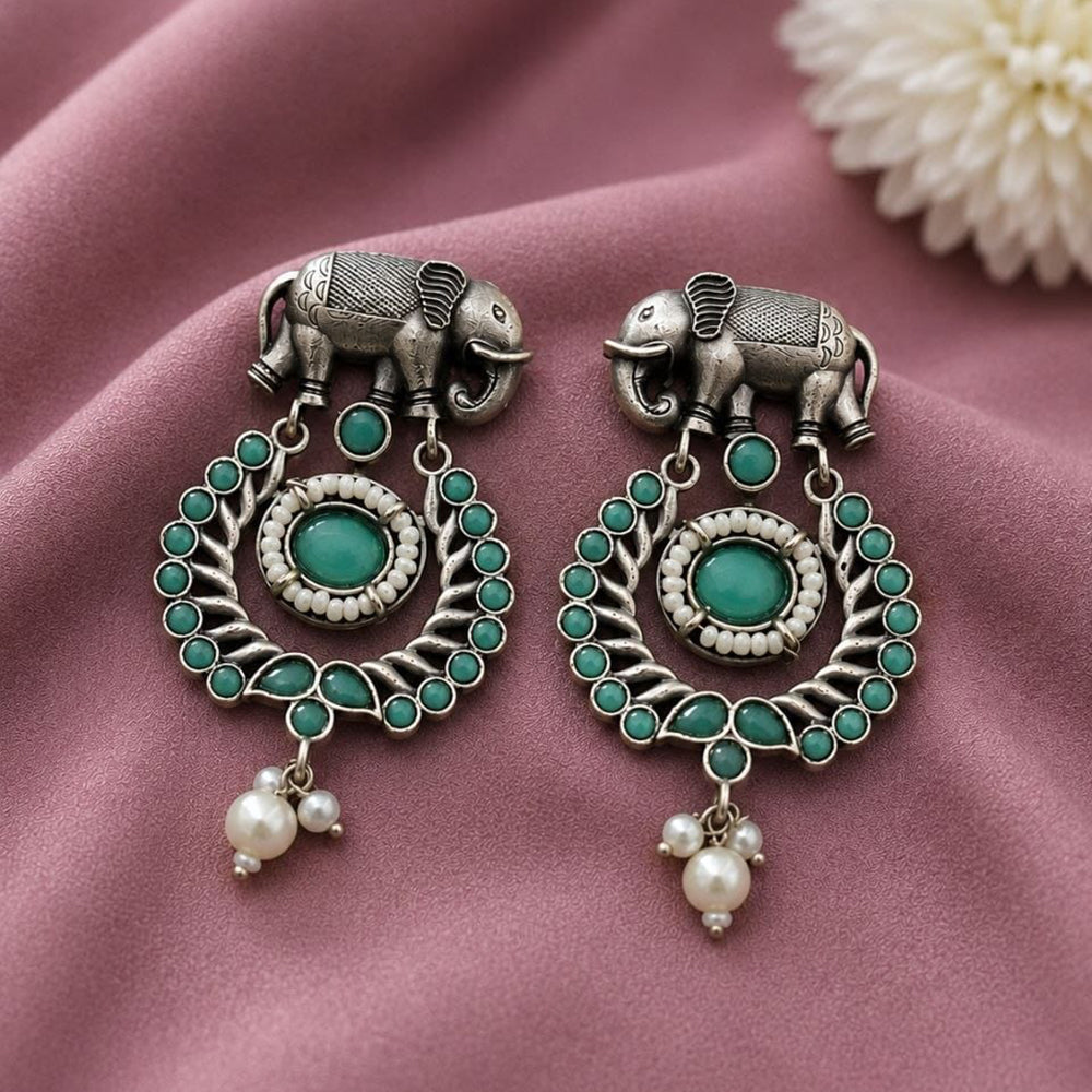 Maharani Jewels Inspired Oxidised Plated Pota Stone Dangler Earrings