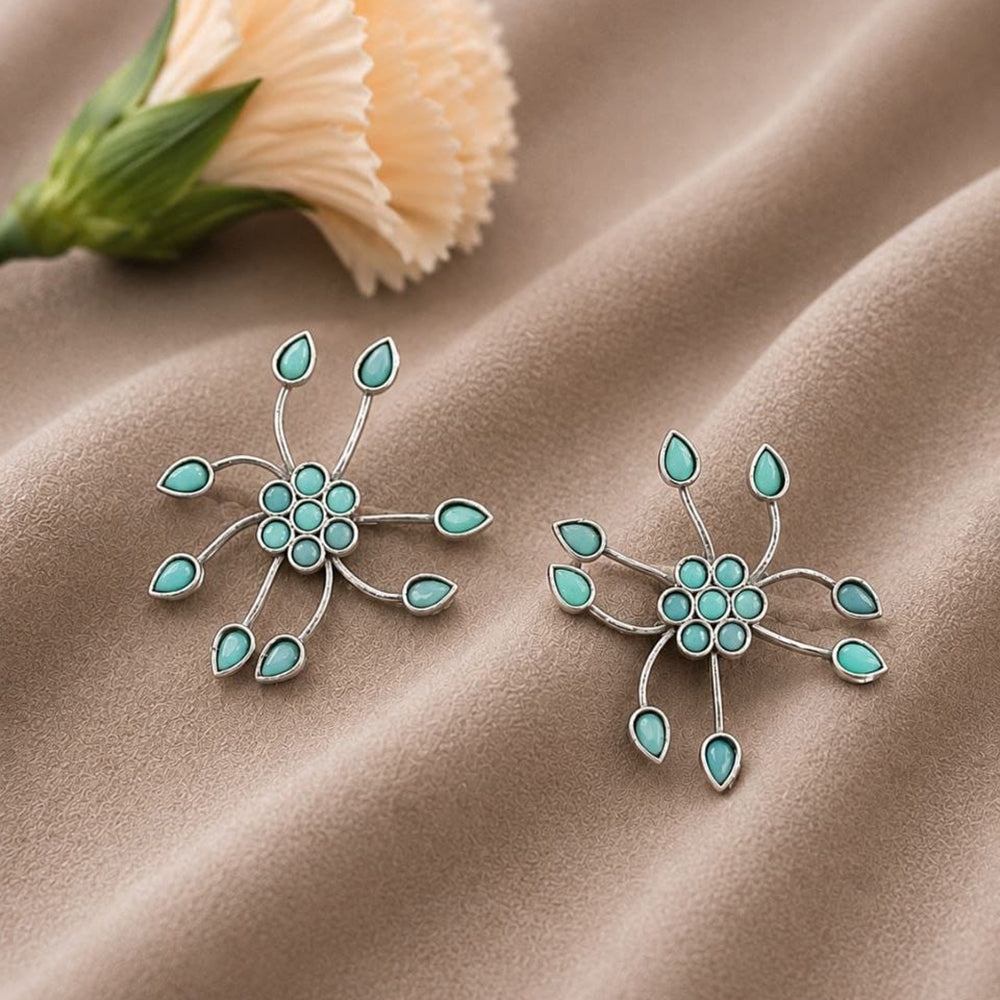 Maharani Jewels Heritage Oxidised Plated Pota Stone Stud Earrings
