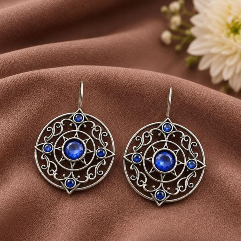 Maharani Jewels Heritage Oxidised Plated Pota Stone Stud Earrings