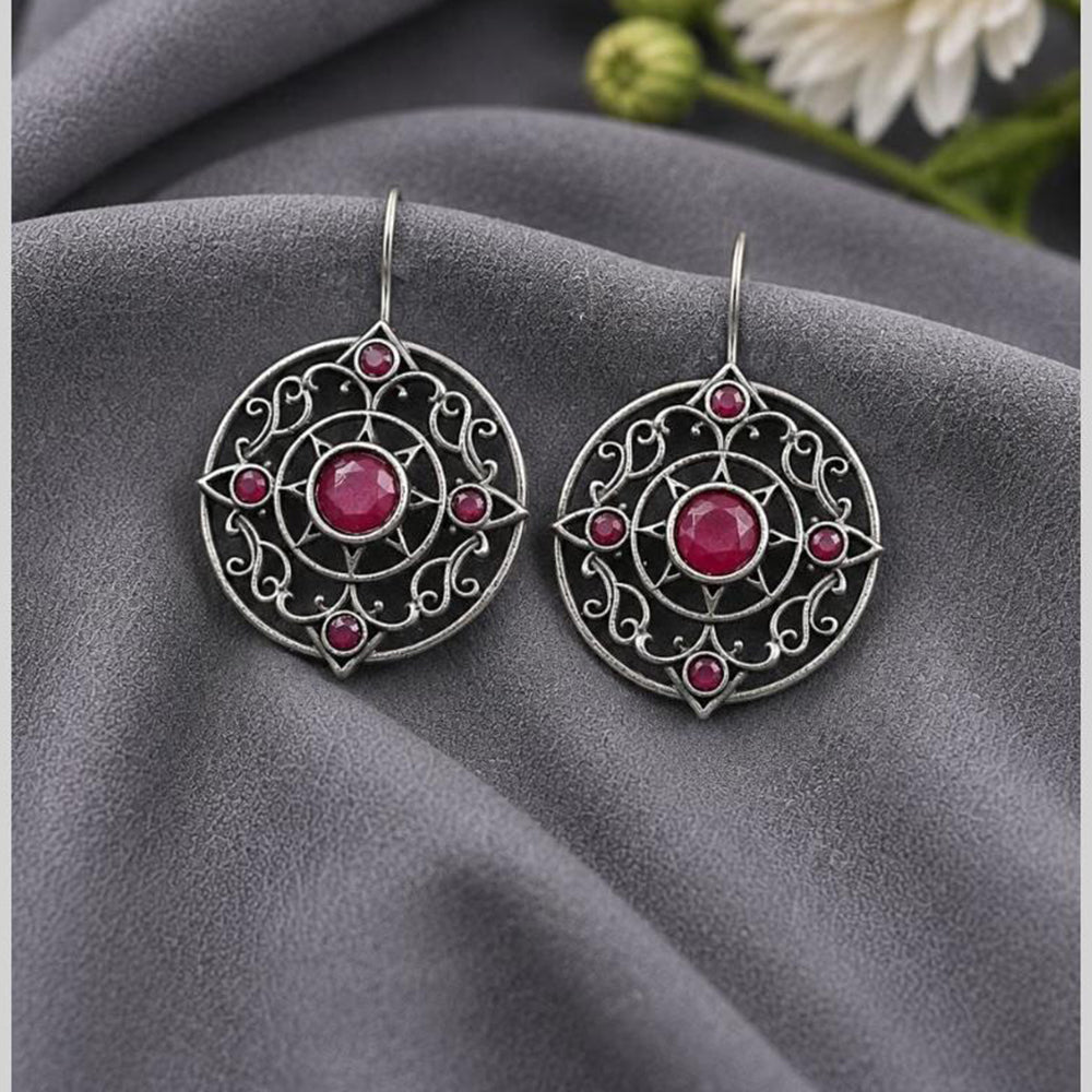Maharani Jewels Heritage Oxidised Plated Pota Stone Stud Earrings
