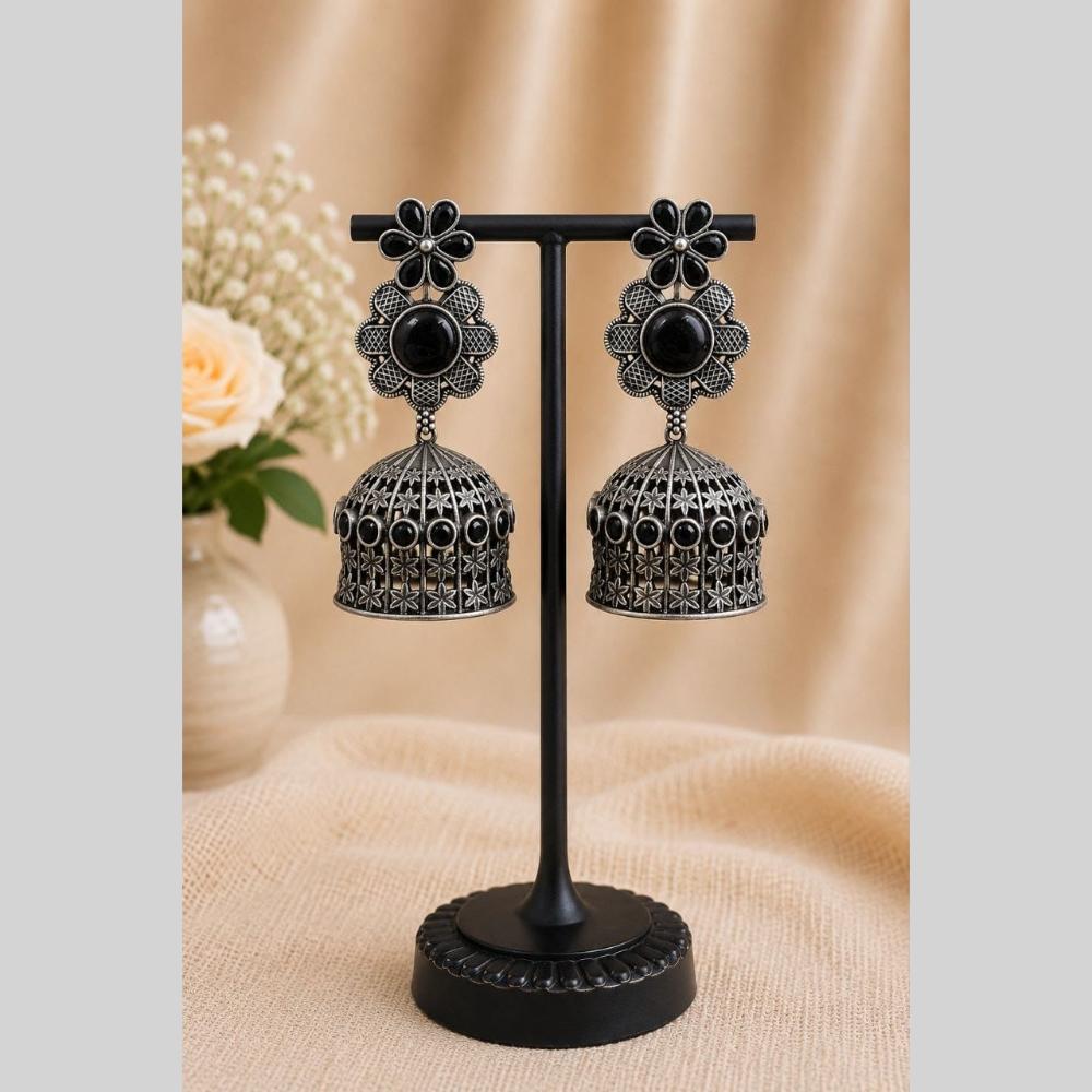 Maharani Jewels Inspired Oxidised Plated Pota Stone Jhumki Earrings