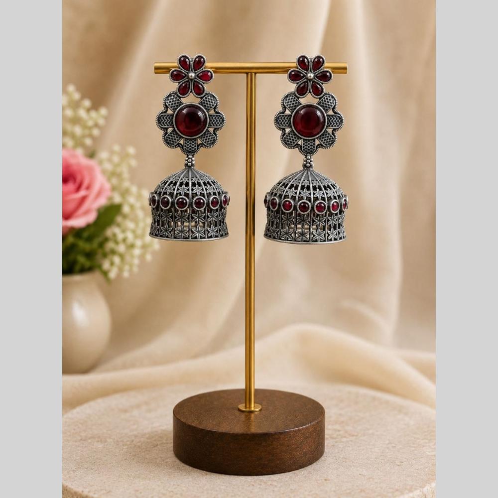 Maharani Jewels Inspired Oxidised Plated Pota Stone Jhumki Earrings
