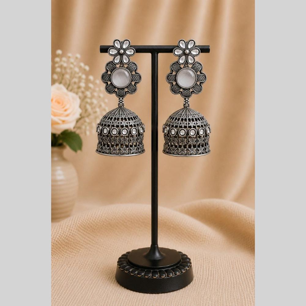 Maharani Jewels Inspired Oxidised Plated Pota Stone Jhumki Earrings