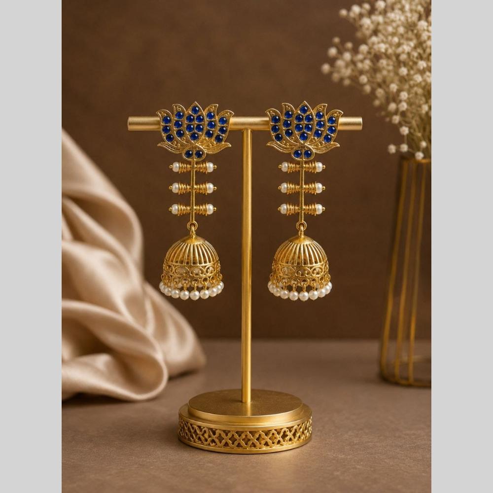 Maharani Jewels Inspired Gold Plated Pota Stone And Pearl Jhumki Earrings