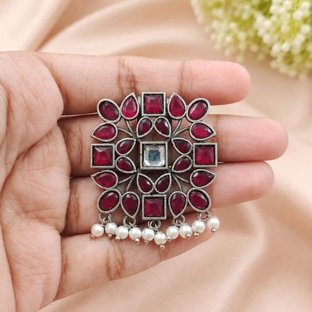 Maharani Jewels Oxidised Plated Designer Pota Stone Pearl Hair Accessory