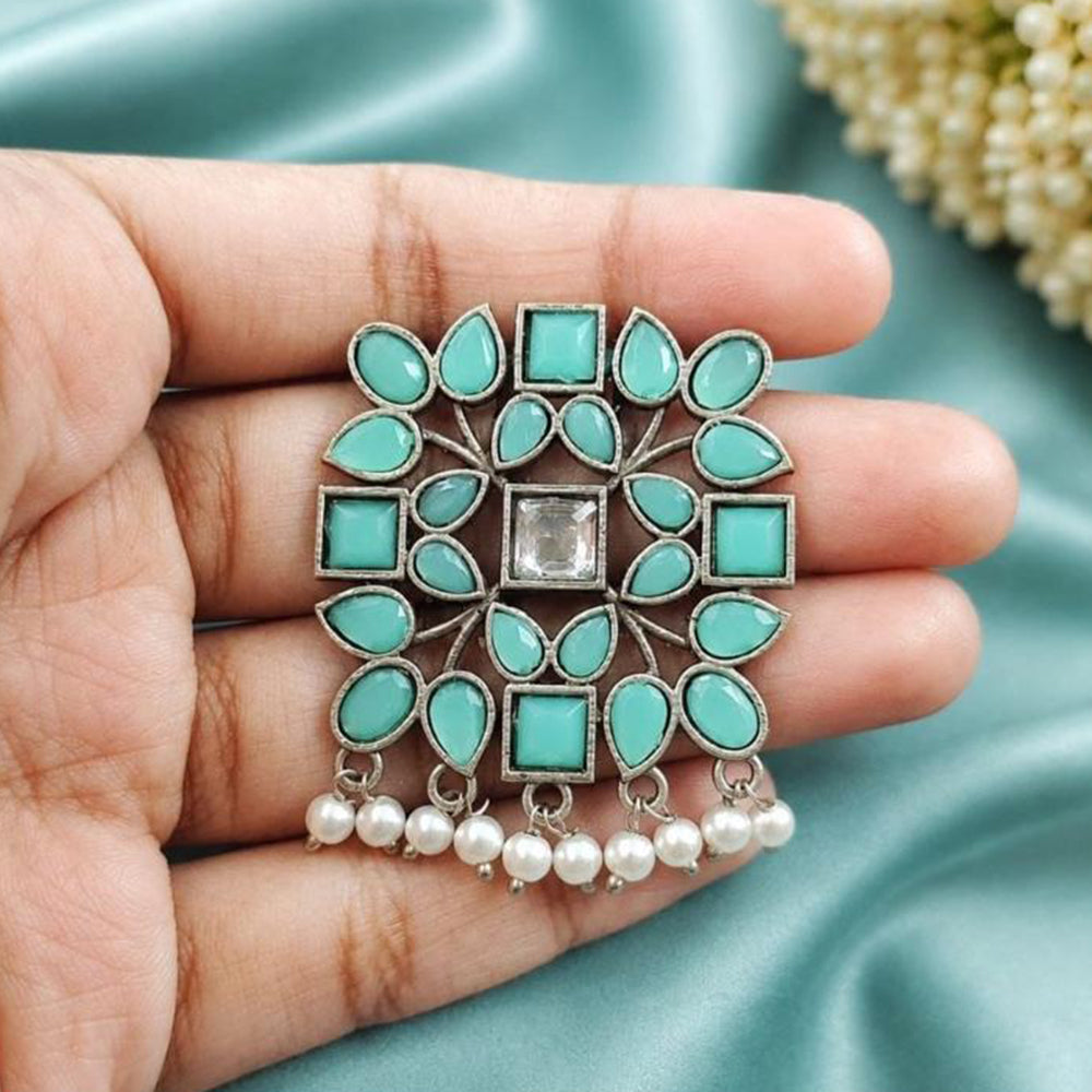 Maharani Jewels Oxidised Plated Designer Pota Stone Pearl Hair Accessory