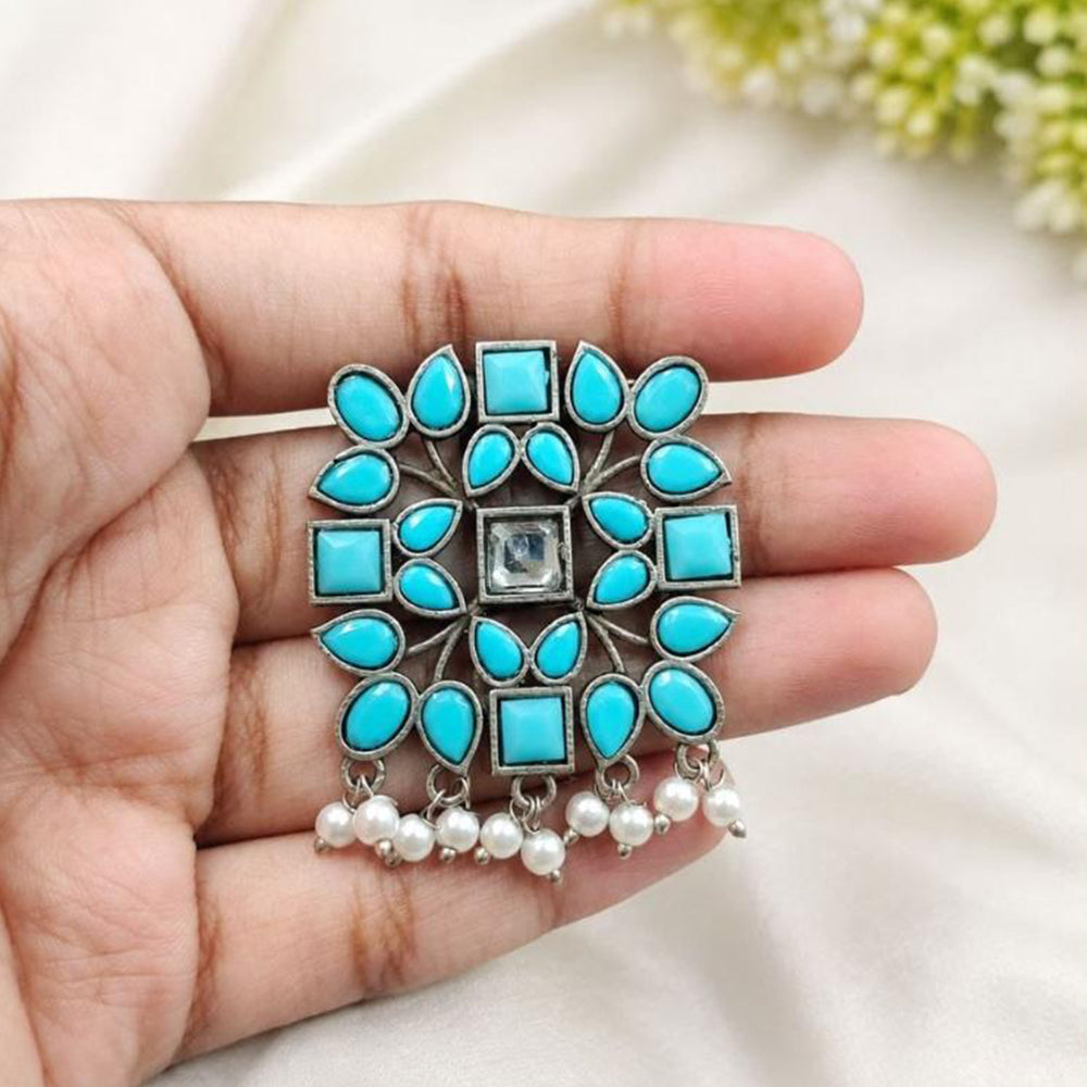 Maharani Jewels Oxidised Plated Designer Pota Stone Pearl Hair Accessory