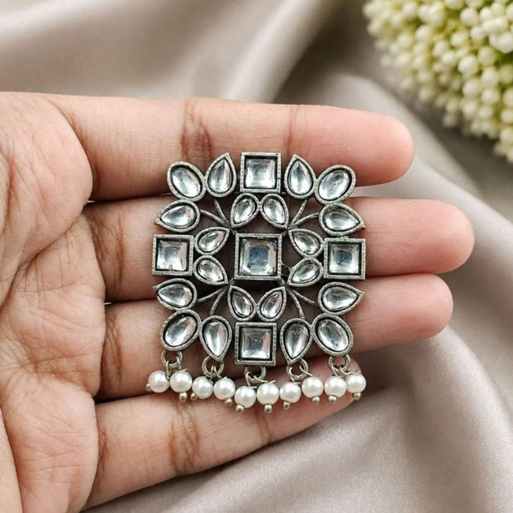 Maharani Jewels Oxidised Plated Designer Pota Stone Pearl Hair Accessory