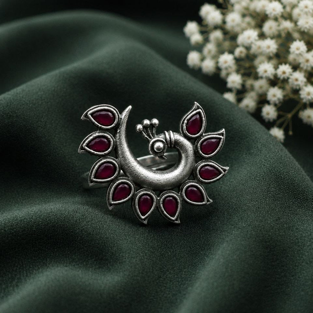 Maharani Jewels Oxidised Pota Stone Statement Ring