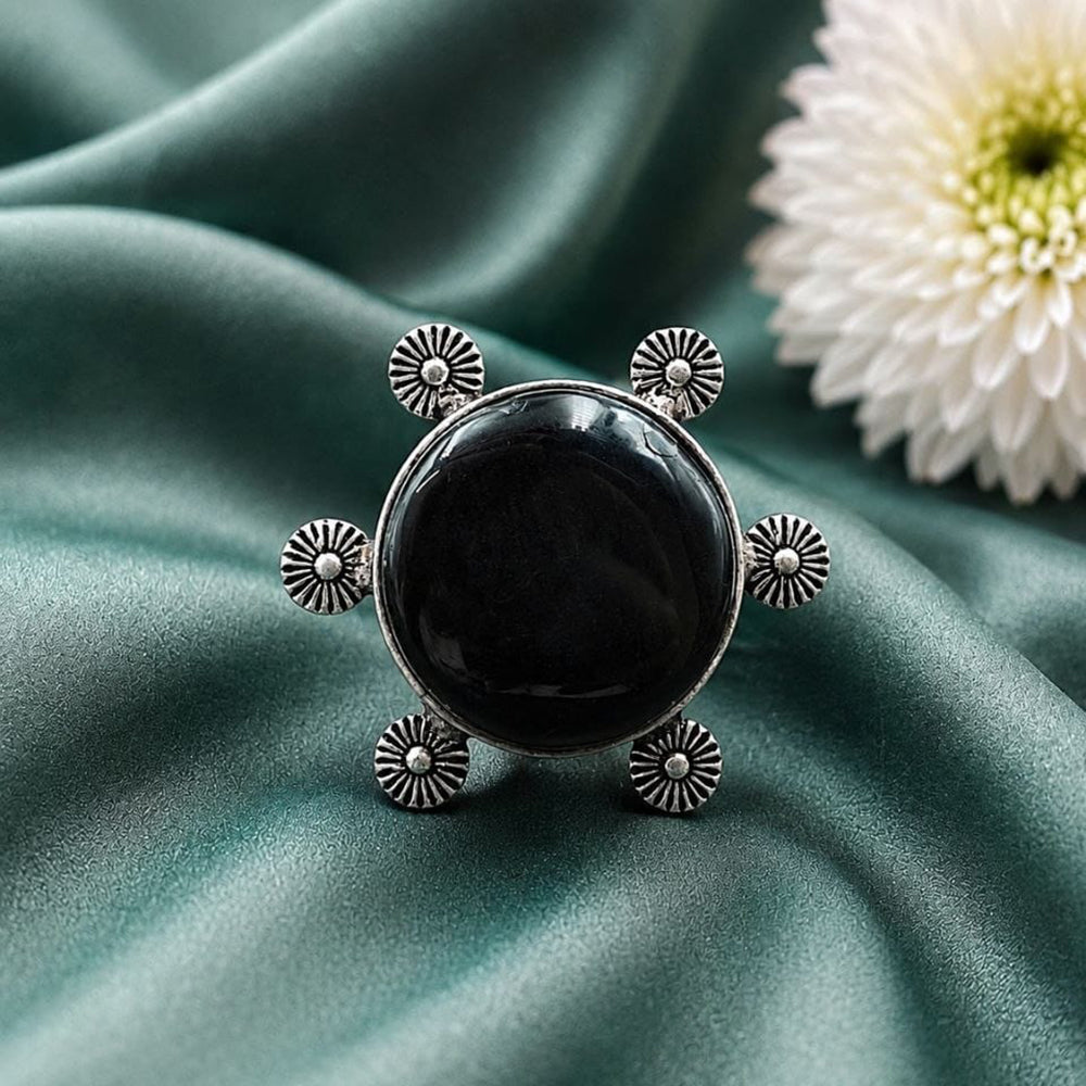 Maharani Jewels Oxidised Pota Stone Statement Ring