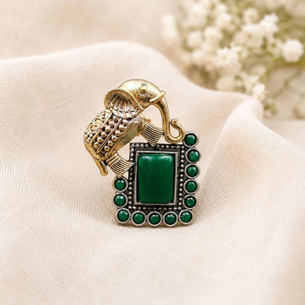 Maharani Jewels Stylish 2 Tone Plated Pota Stone Elephant Ring for Women