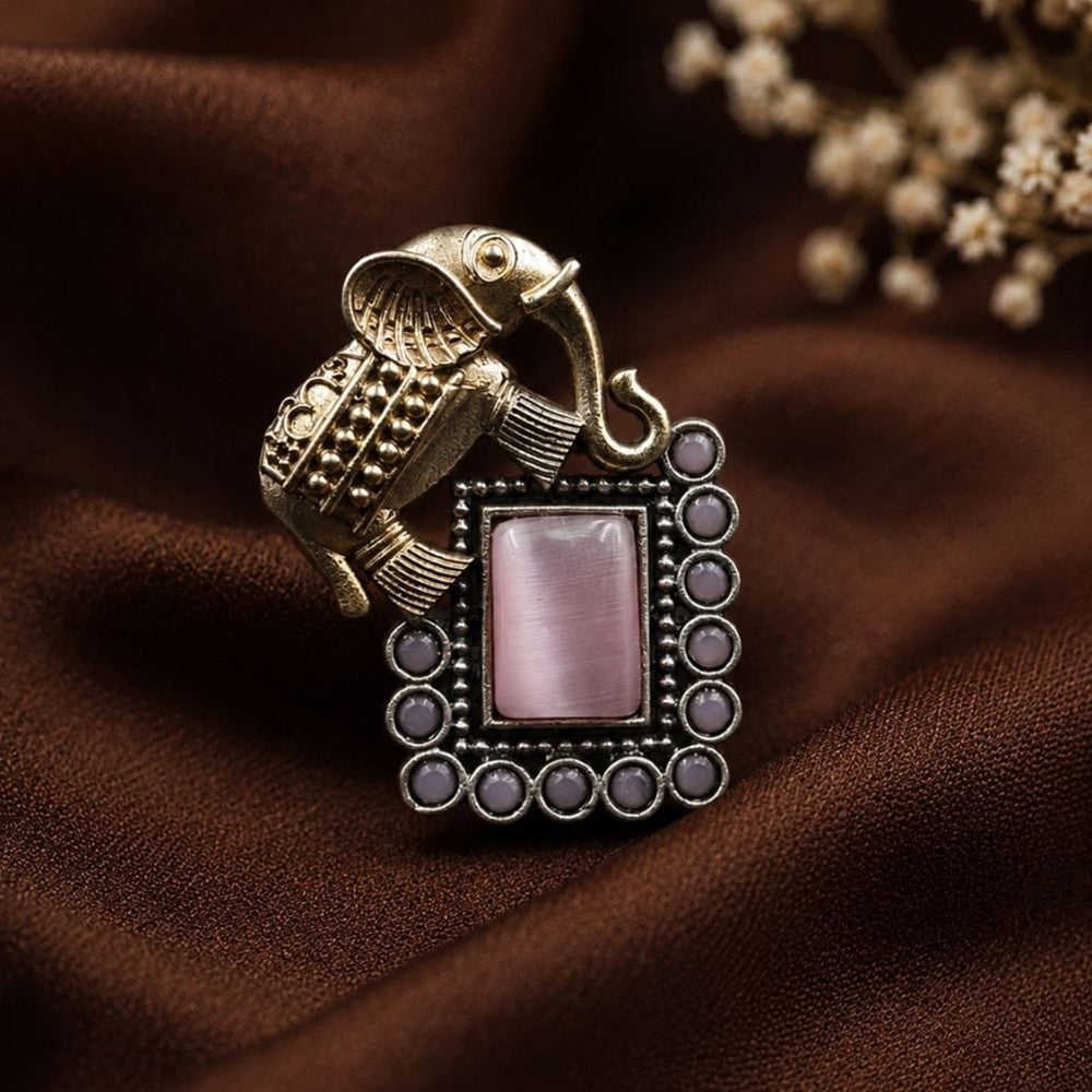 Maharani Jewels Stylish 2 Tone Plated Pota Stone Elephant Ring for Women