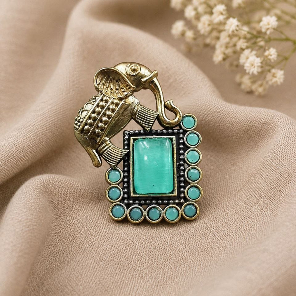Maharani Jewels Stylish 2 Tone Plated Pota Stone Elephant Ring for Women