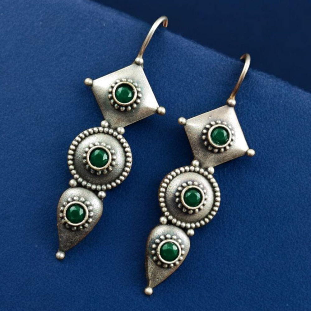 Maharani Jewels Inspired Oxidised Plated Pota Stone Dangler Earrings