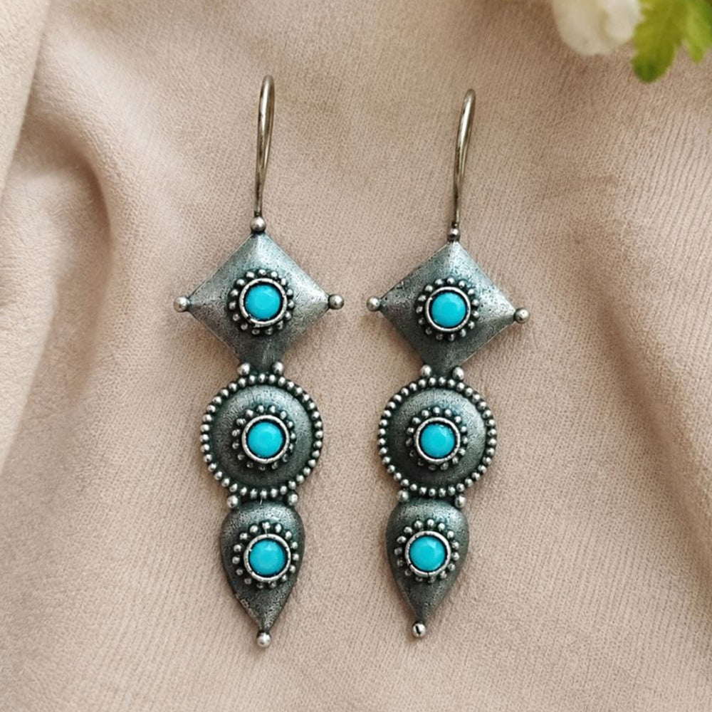 Maharani Jewels Inspired Oxidised Plated Pota Stone Dangler Earrings