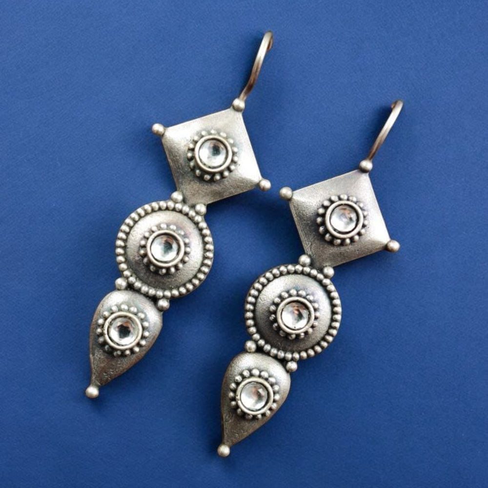 Maharani Jewels Inspired Oxidised Plated Pota Stone Dangler Earrings