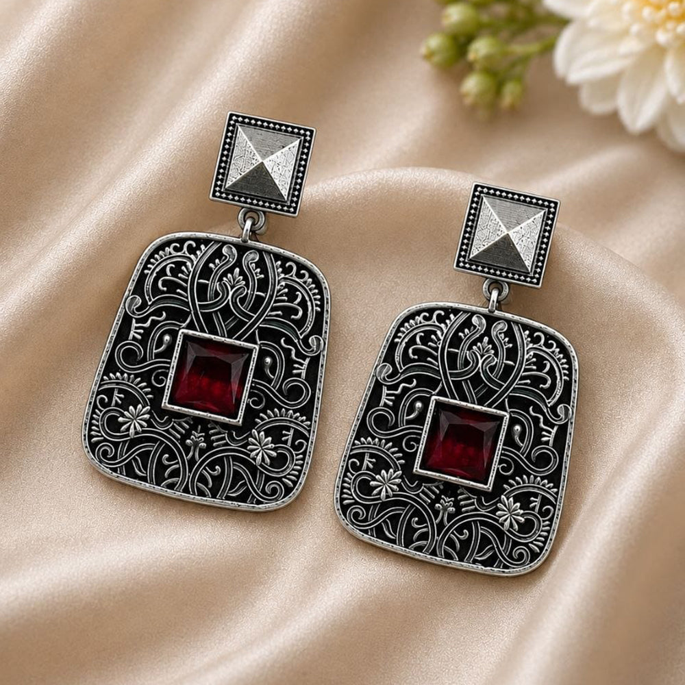 Maharani Jewels Inspired Oxidised Plated Pota Stone Dangler Earrings
