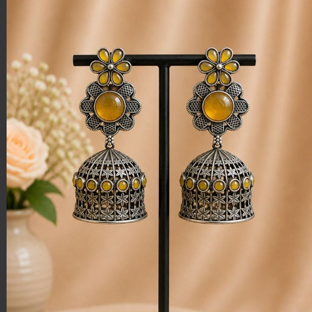 Maharani Jewels Inspired Oxidised Plated Pota Stone Jhumki Earrings