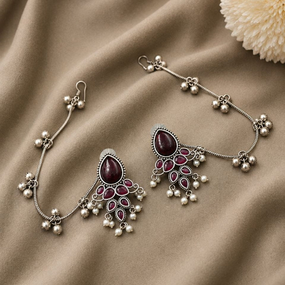 Maharani Jewels Designer Pota Stone And Pearl Dangler Kaanchain Earrings