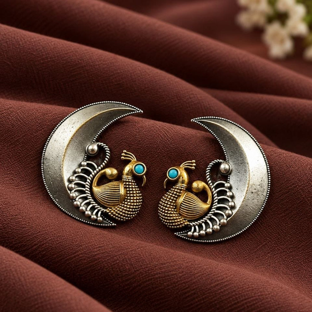 Maharani Jewels Inspired Oxidised Plated Pota Stone Peacock Dangler Earrings