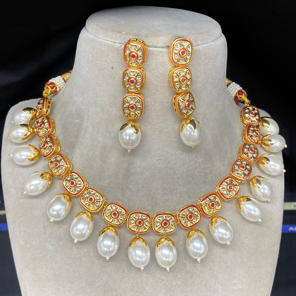 Royal Kundan Jewellery Gold Plated Kundan Stone And Beads Necklace Set
