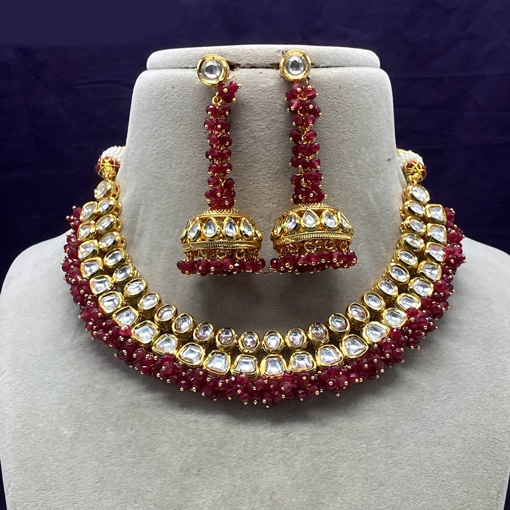 Royal Kundan Jewellery Gold Plated Kundan Stone And Pearls Necklace Set