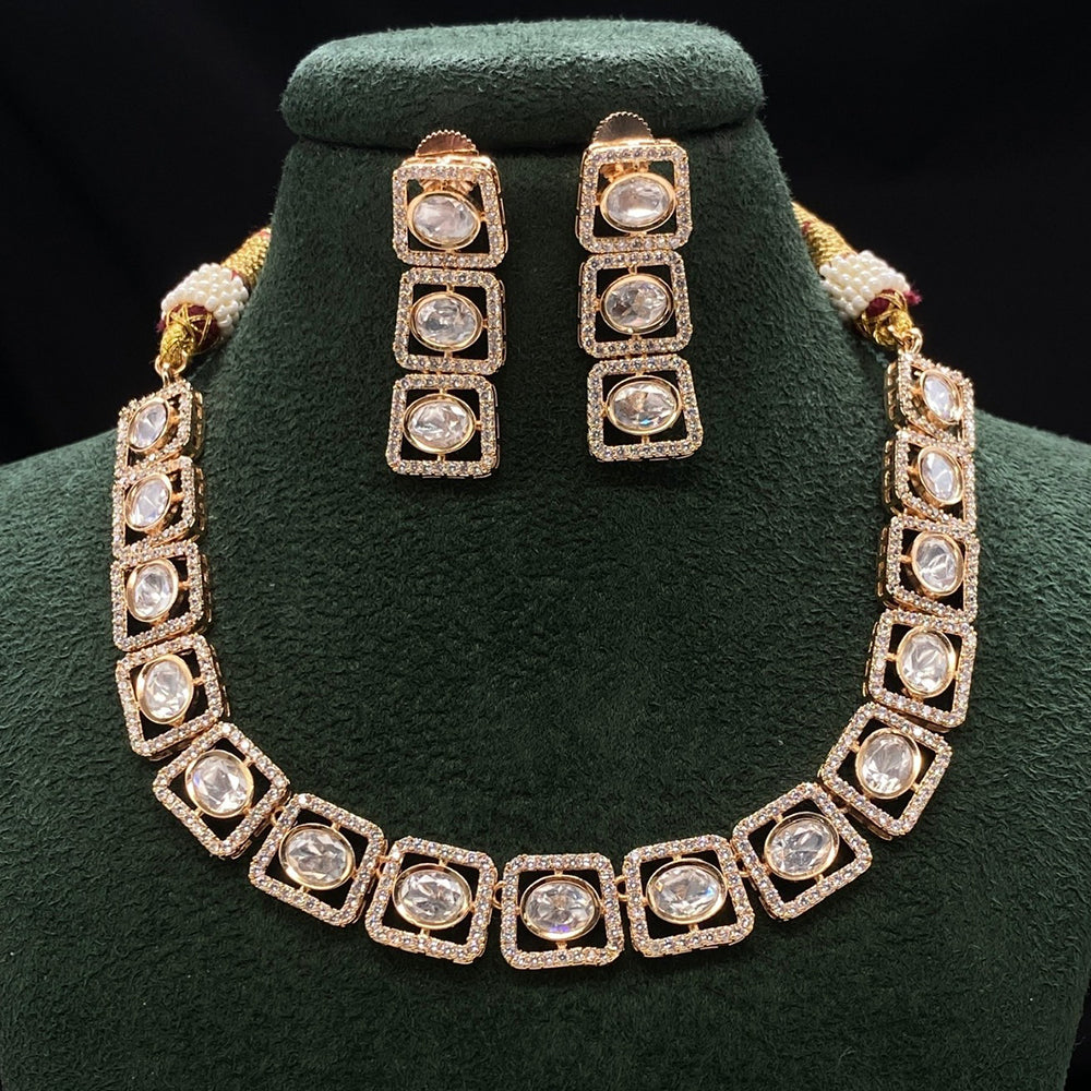 Royal Kundan Jewellery Gold Plated Polki Kundan Stone Necklace Set