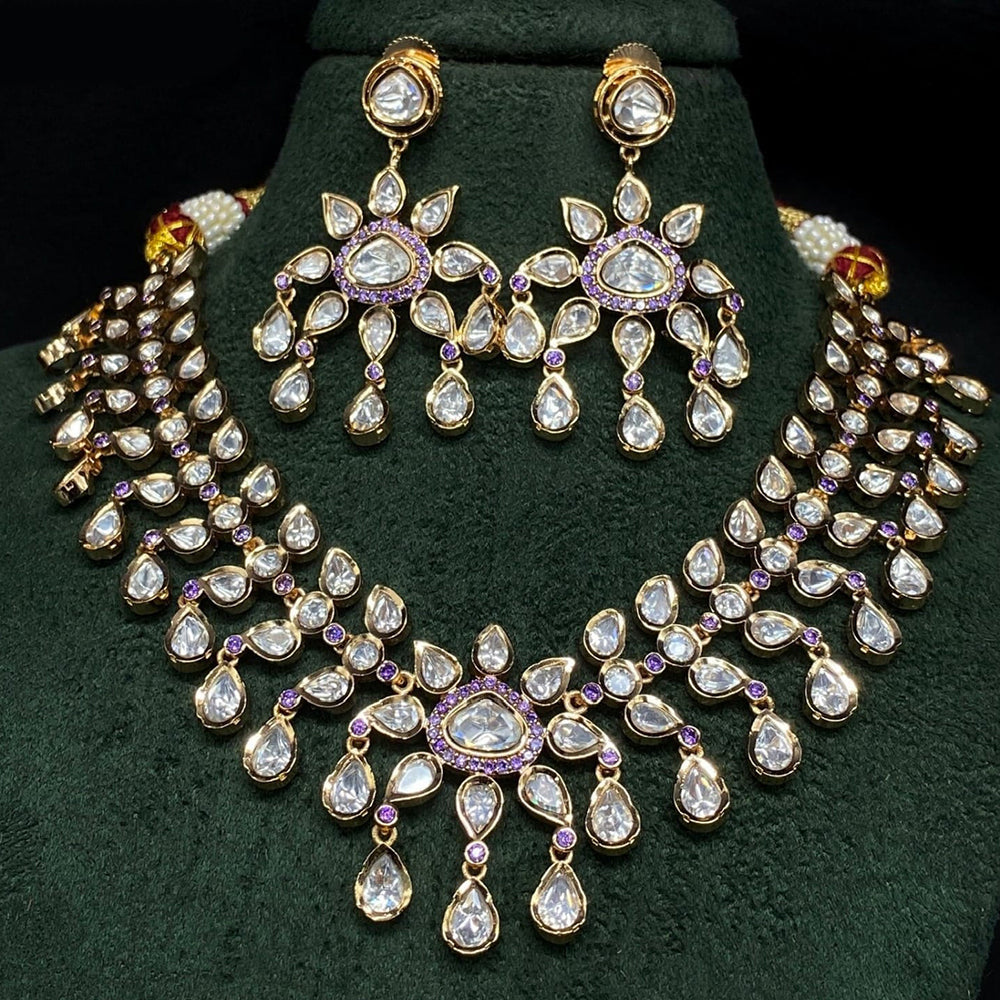 Royal Kundan Jewellery Gold Plated Polki Kundan Stone Necklace Set