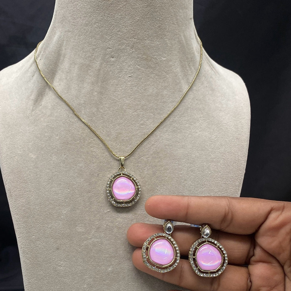 Royal Kundan Jewellery Gold Plated Austrain Stone Chain Pendent Set