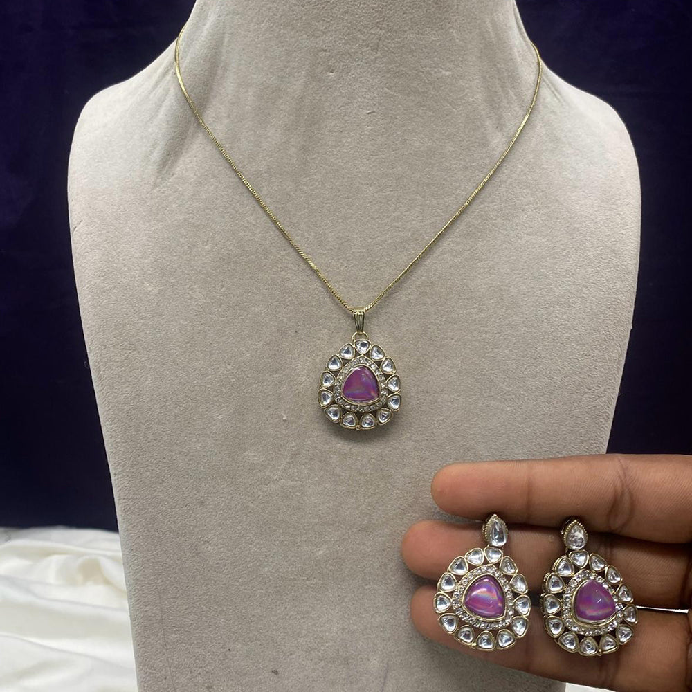 Royal Kundan Jewellery Gold Plated Kundan Stone Chain Pendent Set