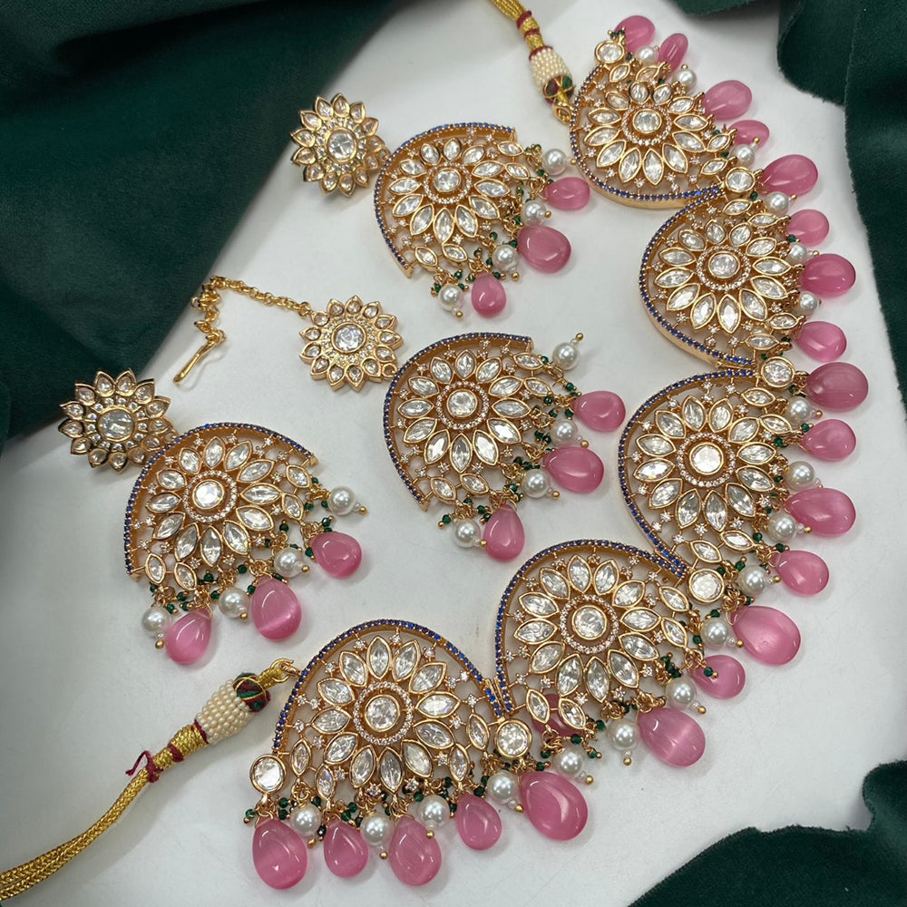 Royal Kundan Jewellery Gold Plated Polki Kundan Stone And Beads Necklace Set