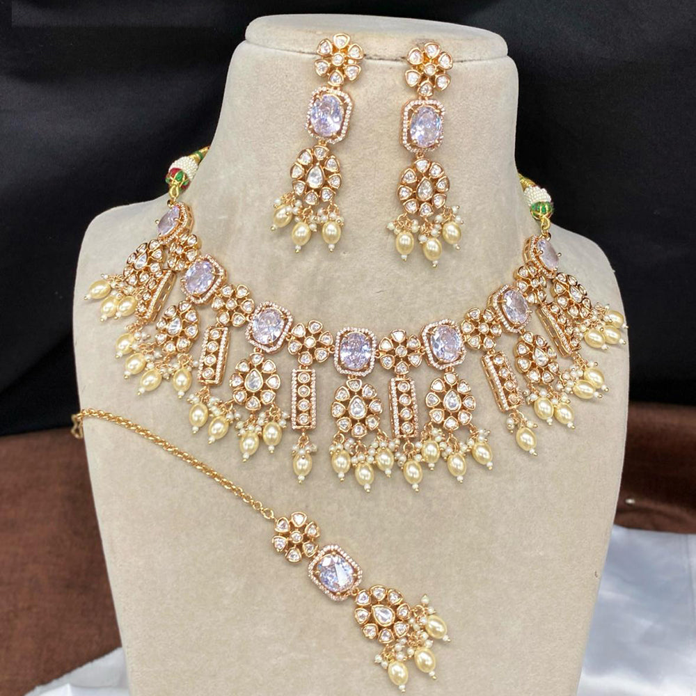Royal Kundan Jewellery Gold Plated Polki Kundan Stone And Beads Necklace Set