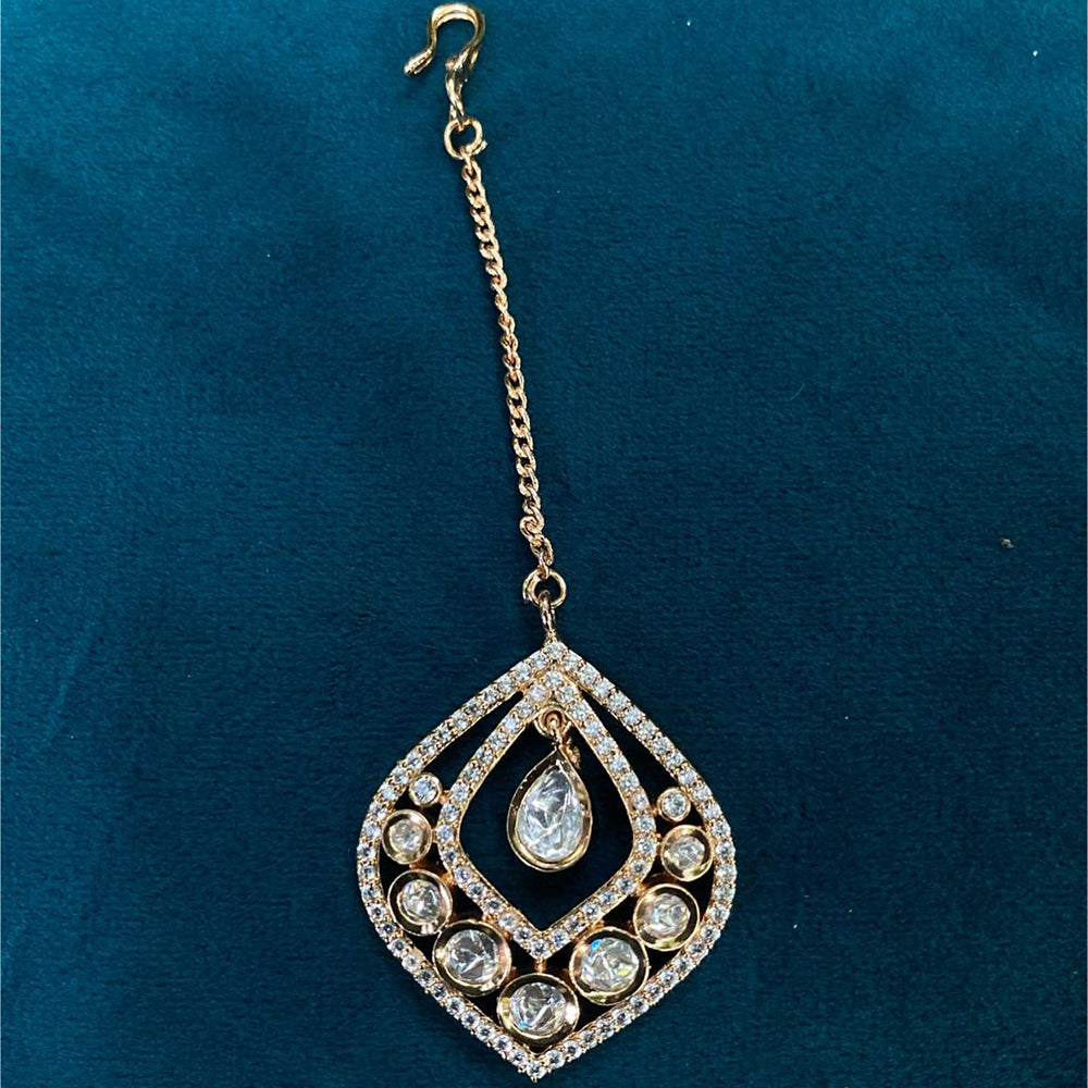 Royal Kundan Jewellery Gold Plated Polki Kundan Stone And Beads Maangtikka