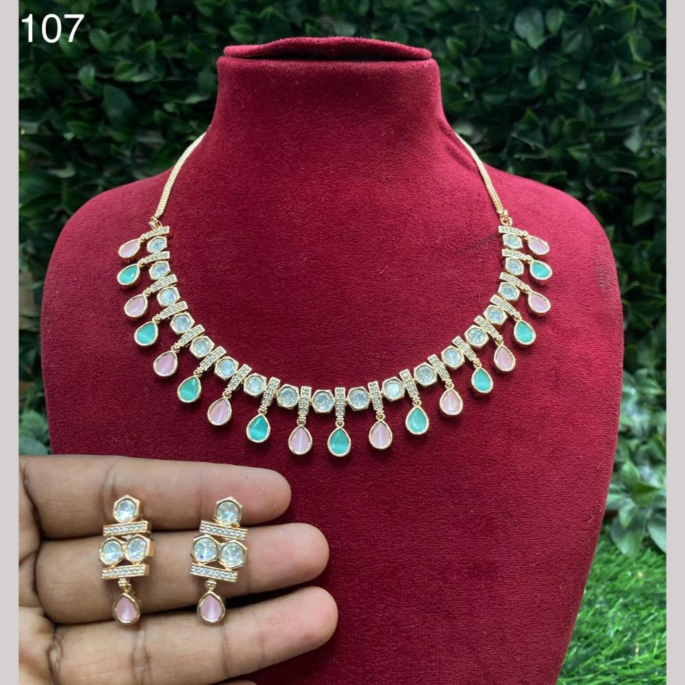 Royal Kundan Jewellery Gold Plated Polki Kundan Stone Necklace Set