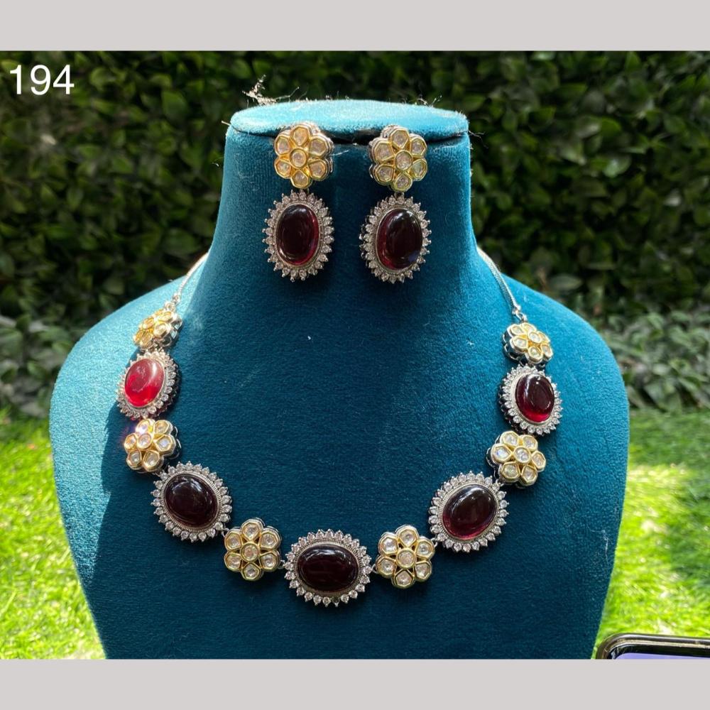 Royal Kundan Jewellery 2 Tone Plated Polki Kundan Stone Necklace Set