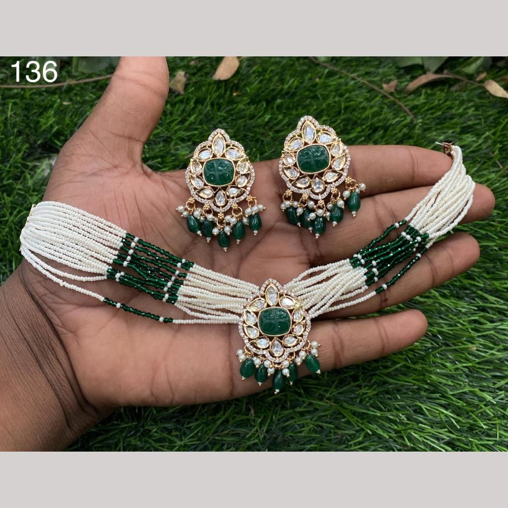 Royal Kundan Jewellery Gold Plated Polki Kundan Stone Choker Necklace Set