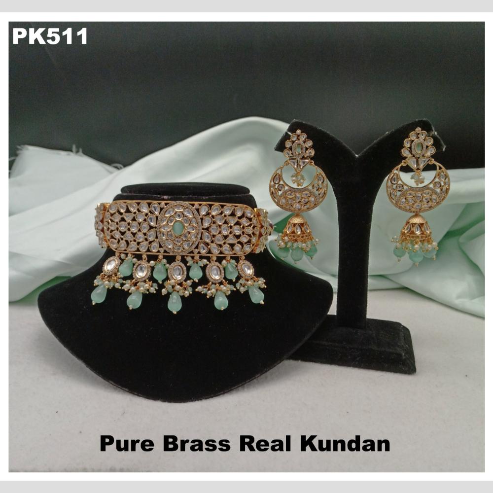 Royal Kundan Jewellery Gold Plated Kundan Stone And Beads Choker Necklace Set