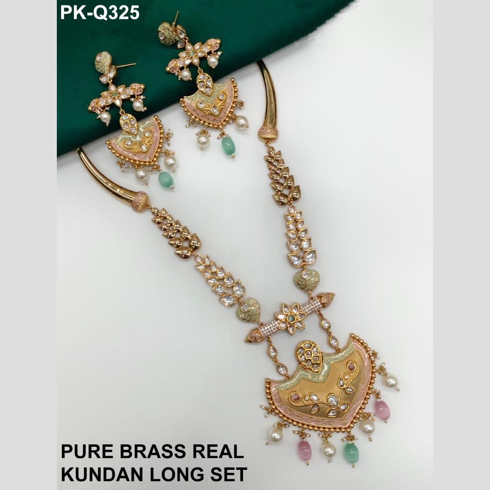 Royal Kundan Jewellery Gold Plated Polki Kundan Stone And Beads Long Necklace Set