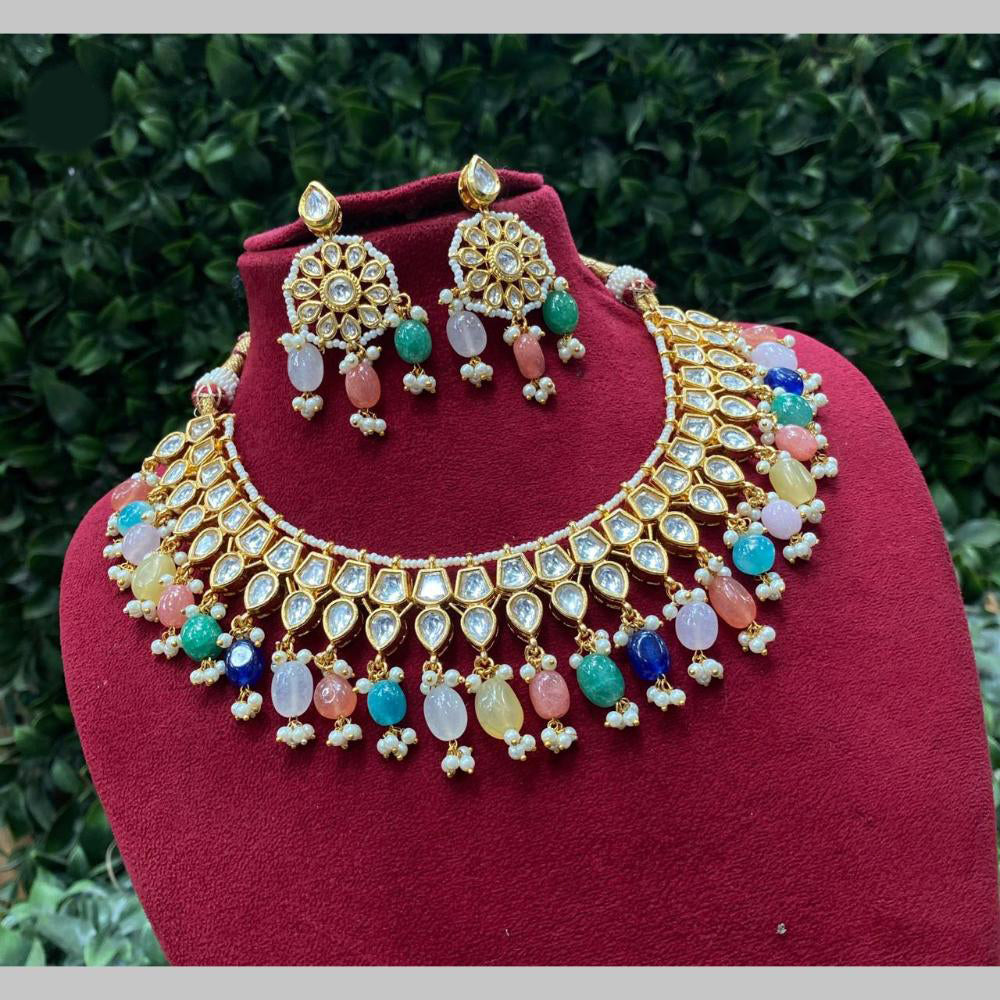 Royal Kundan Jewellery Gold Plated Kundan Stone And Beads Necklace Set