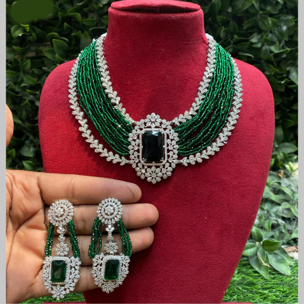 Royal Kundan Jewellery Silver Plated American Diamonds Necklace Set